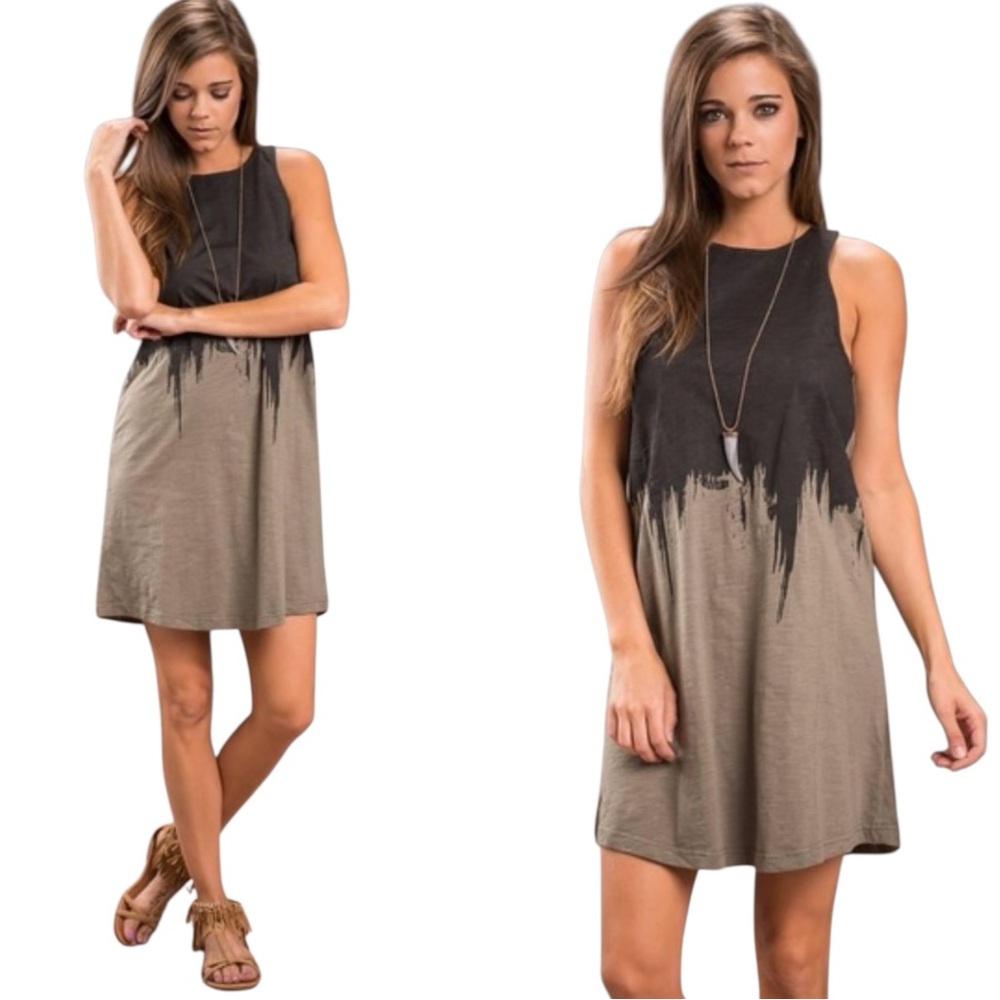 Love Riche Sleeveless Paint Drip Tank Dress Black Drab Green Large (runs small)